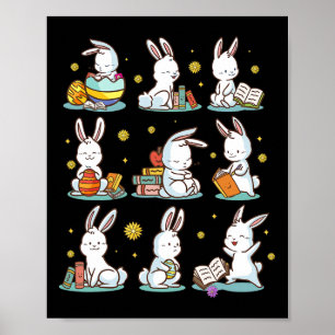 Bunny Reading Book Happy Easter Bookworm Kids Men  Poster