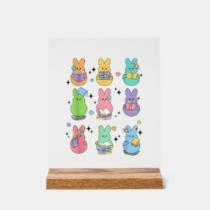 Bunny Reading Books Easter Day Librarian Teacher B Acrylic Sign