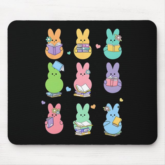 Bunny Reading Books Easter Day Librarian Teacher B Mouse Mat (Front)