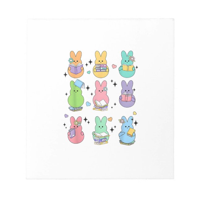 Bunny Reading Books Easter Day Librarian Teacher B Notepad (Front)