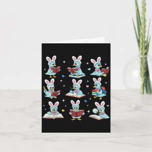 Bunny reading books easter day librarian teacher card