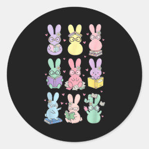 Bunny reading books easter day librarian teacher classic round sticker