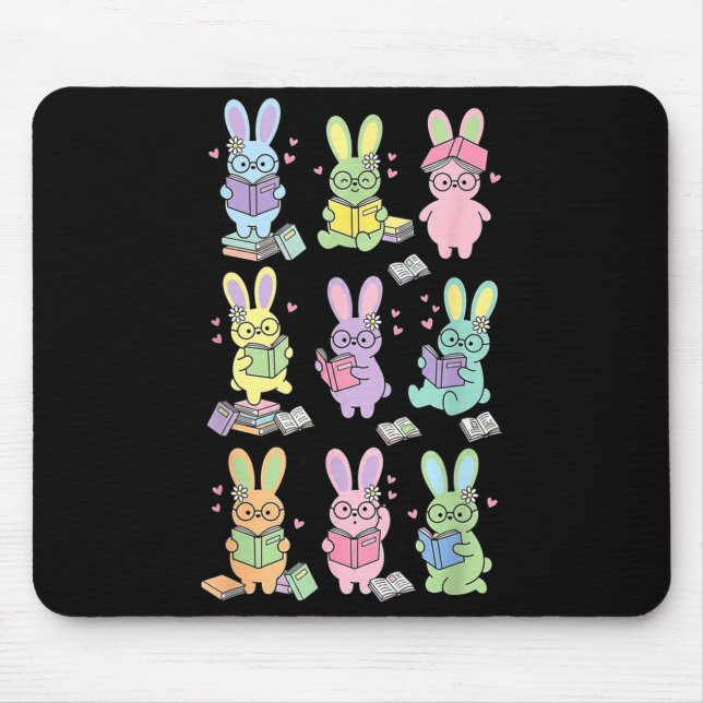 Bunny reading books easter day librarian teacher mouse mat (Front)