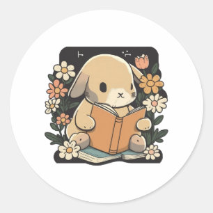 Bunny reads book rabbit bookworm reading books classic round sticker