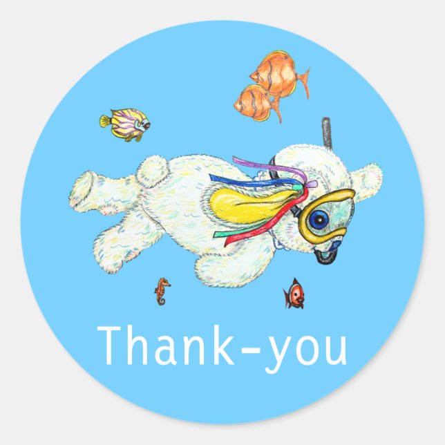 Bunny Reef Swimming Baby Thank-you Sticker (Front)