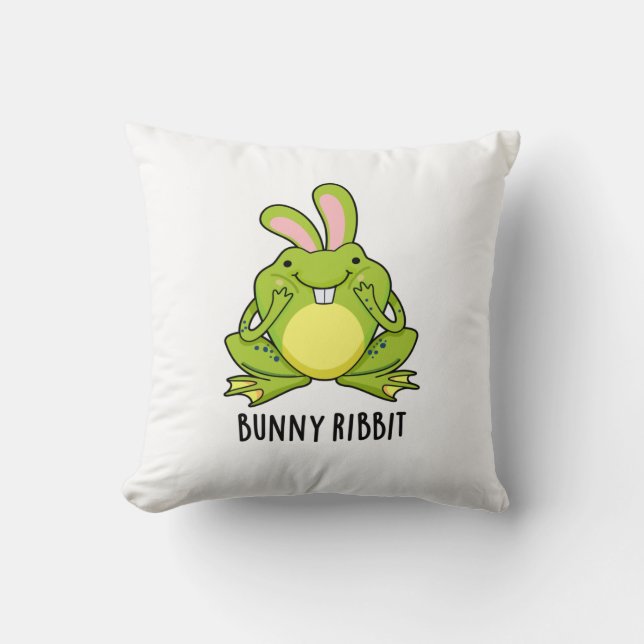 Bunny Ribbit Funny Rabbit Frog Pun  Cushion (Front)