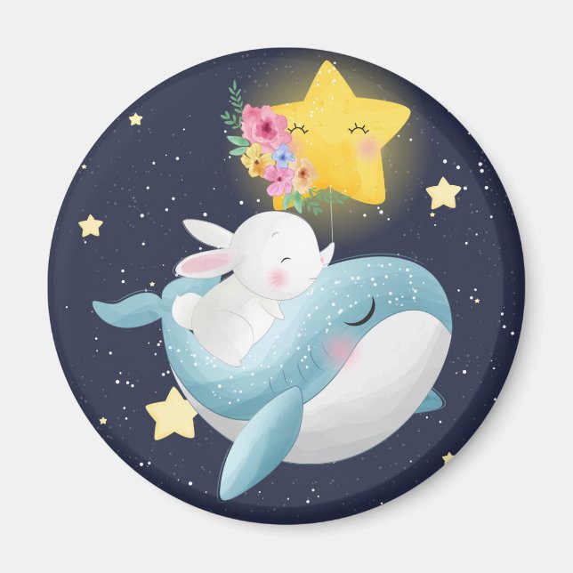 Bunny Riding A Whale Magnet (Front)