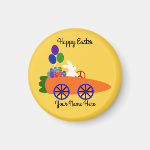 Bunny Riding Carrot Car #3 Round Magnet 