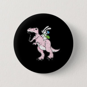 Bunny Riding Dinosaur Easter Egg Hunting Rabbit Sp 6 Cm Round Badge