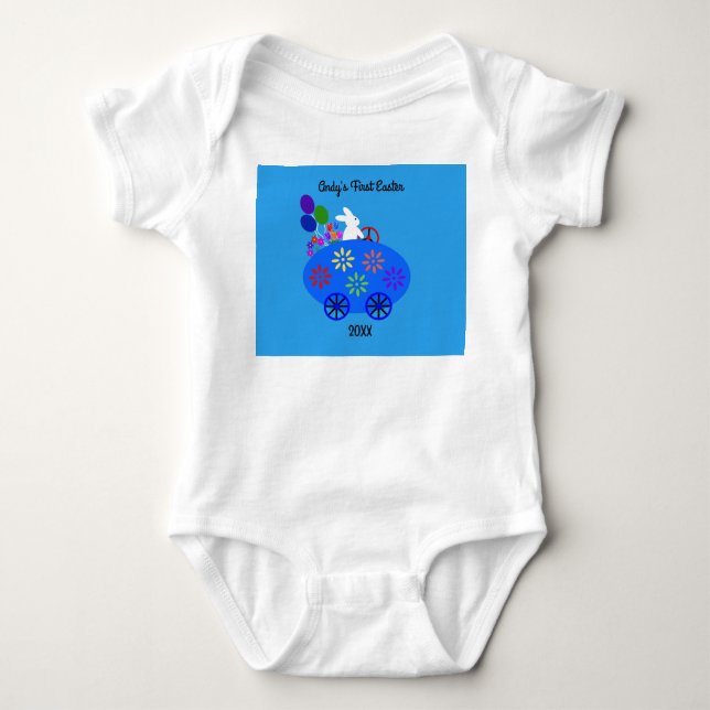 Bunny Riding Egg Car #2 Baby Bodysuit (Front)