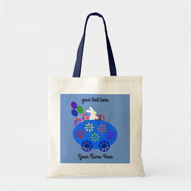 Bunny Riding Egg Car #2 Tote Bag (Front)