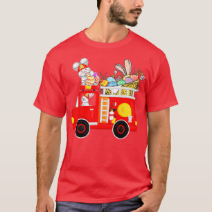Bunny Riding Firetruck Easter Day Bunny Firetruck  T-Shirt