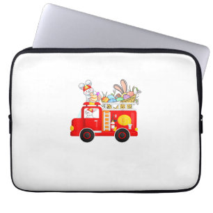 Bunny Riding Firetruck Easter Day Firefighter Happ Laptop Sleeve