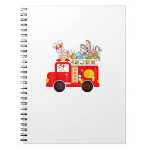 Bunny Riding Firetruck Easter Day Firefighter Happ Notebook