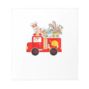 Bunny Riding Firetruck Easter Day Firefighter Happ Notepad