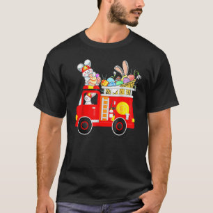 Bunny Riding Firetruck Easter Day Firefighter Happ T-Shirt