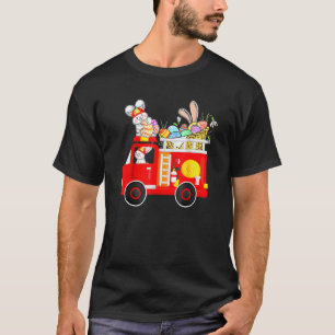 Bunny Riding Firetruck Easter Day Firefighter Happ T-Shirt