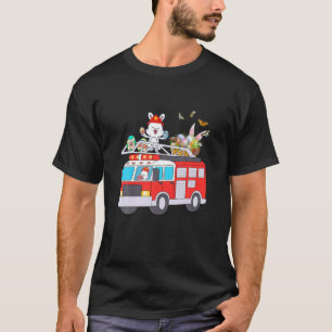 Bunny Riding Firetruck Easter Day Firefighter Happ T-Shirt