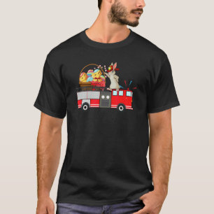 Bunny Riding Firetruck Happy Easter Day Firefighte T-Shirt