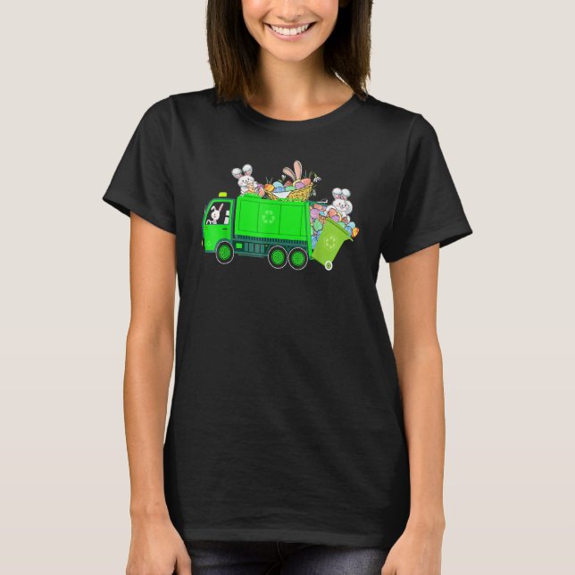 Bunny Riding Garbage Truck Easter Day Bunny Garbag T-Shirt (Front)
