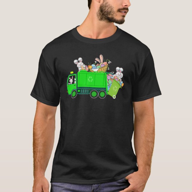 Bunny Riding Garbage Truck Easter Day Bunny Garbag T-Shirt (Front)