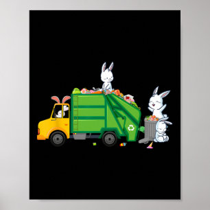 Bunny Riding Garbage Truck Funny Easter Kids Boys  Poster