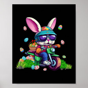 Bunny Riding Motorcycle Easter Eggs Basket Men Wom Poster