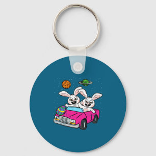 Bunny Riding Space Car Easter Egg Hunting Rabbit S Key Ring