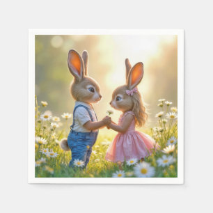 Bunny Romance In a Daisy Field Napkin