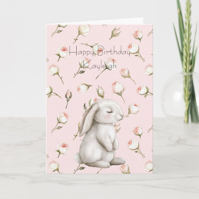 Bunny Roses Floral Birthday Card (Front)