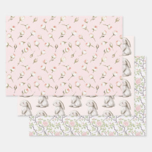 Bunny Roses Floral Birthday Wrapping Paper Sheet