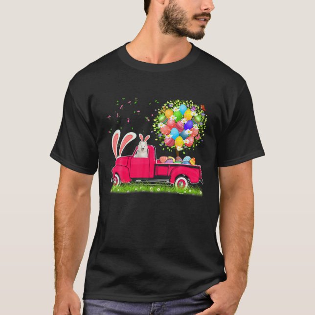 Bunny Samoyed Happy Easter Eggs Tree T-Shirt (Front)