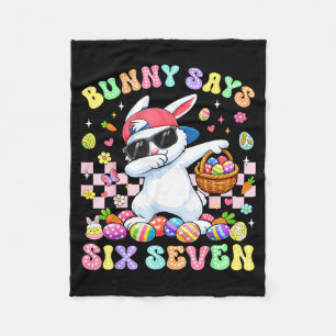 Bunny Says Six Seven Happy Easter Day Rabbit Dab 6 Fleece Blanket