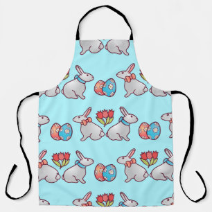 Bunny seamless pattern with easter eggs and a bouq apron