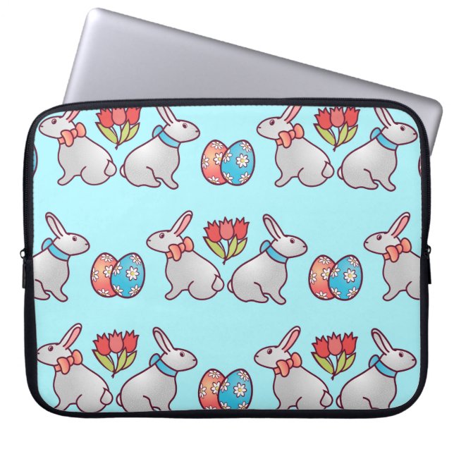 Bunny seamless pattern with easter eggs and a bouq laptop sleeve (Front)