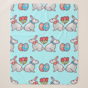 Bunny seamless pattern with easter eggs and a bouq sherpa blanket