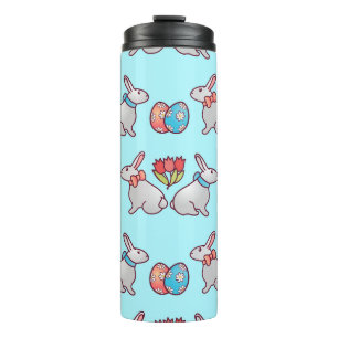 Bunny seamless pattern with easter eggs and a bouq thermal tumbler