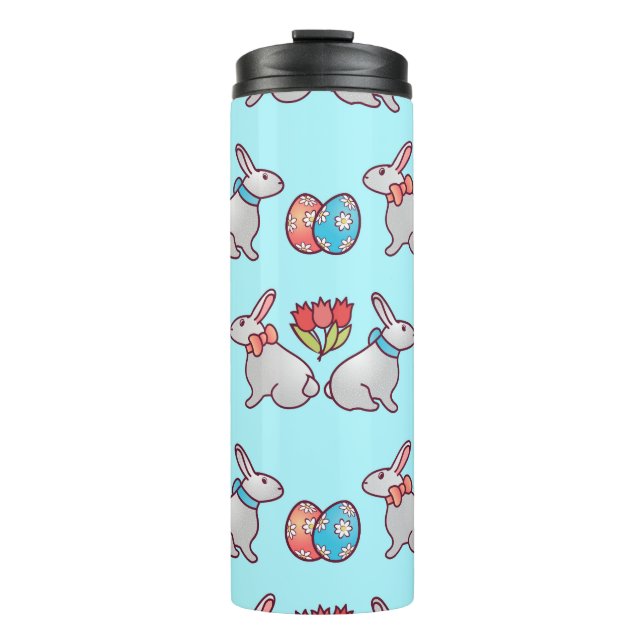 Bunny seamless pattern with easter eggs and a bouq thermal tumbler (Front)