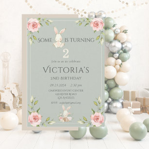 Bunny Second 1st Cute Birthday Party Invitation