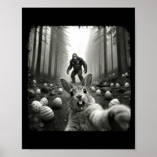 Bunny Selfie with Bigfoot Funny Easter Shirts Men Poster