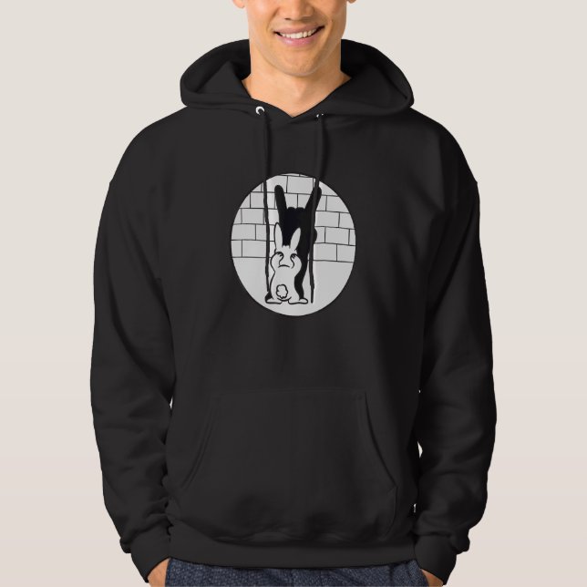 Bunny Shadow Play Devil Horns Black And White Hoodie (Front)