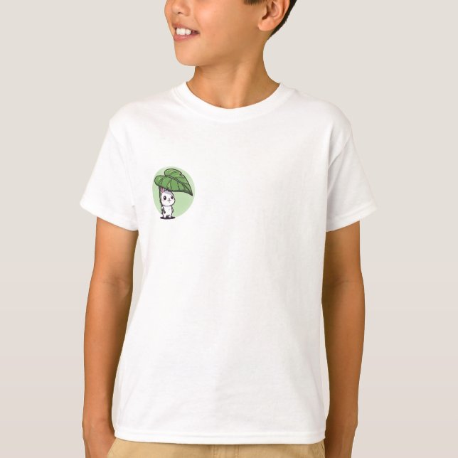 Bunny Sheltering Under Leaf Umbrella Kids T-Shirt (Front)