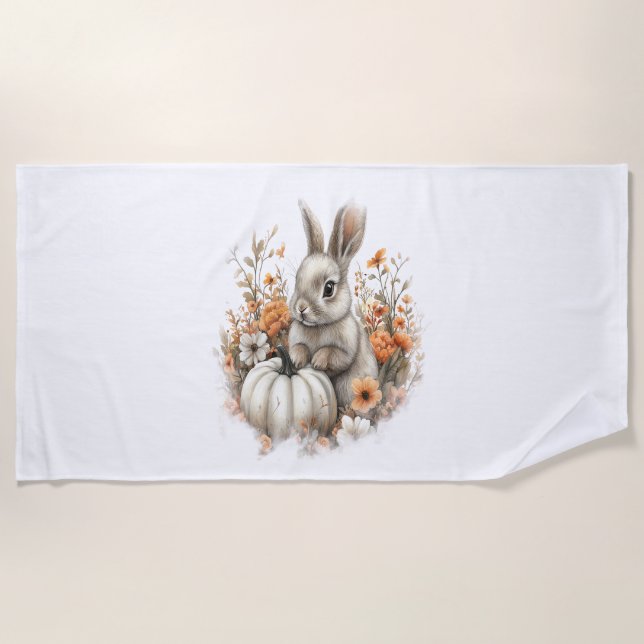 Bunny Shirt Country Pumpkin Beach Towel (Front)