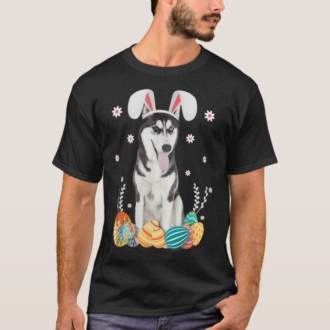 Bunny Siberian Husky Dog Happy Easter Day  Egg Hun T-Shirt (Front)