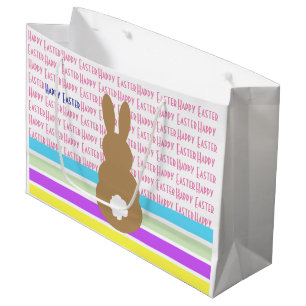 Bunny Silhouette And Happy Easter Design Large Gift Bag
