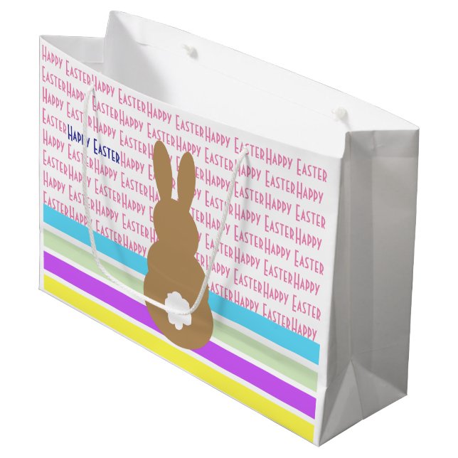 Bunny Silhouette And Happy Easter Design Large Gift Bag (Front Angled)