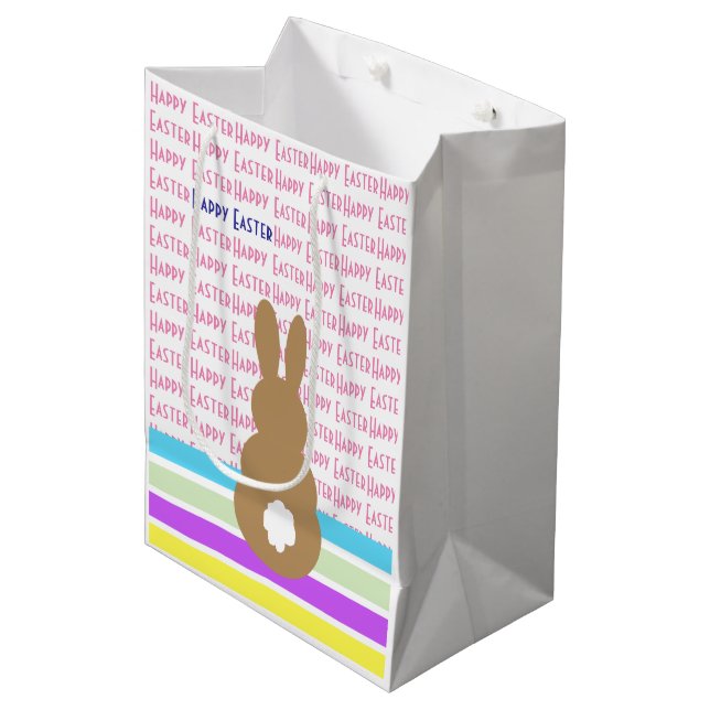 Bunny Silhouette And Happy Easter Design Medium Gift Bag (Front Angled)