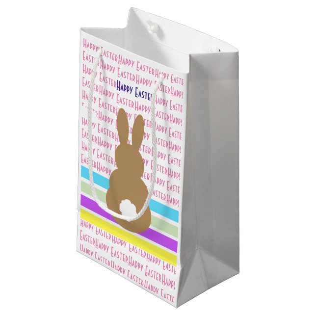 Bunny Silhouette And Happy Easter Design Small Gift Bag (Front Angled)
