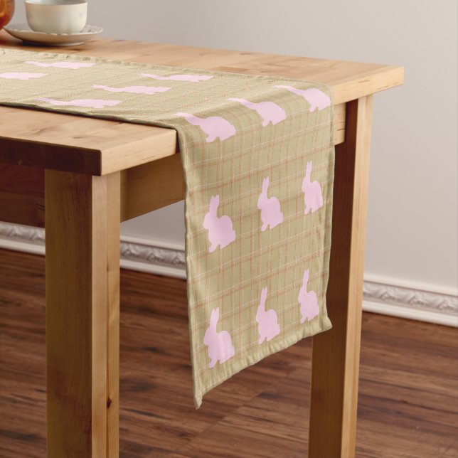 Bunny Silhouette Plaid Pattern Table Runner (In Situ)