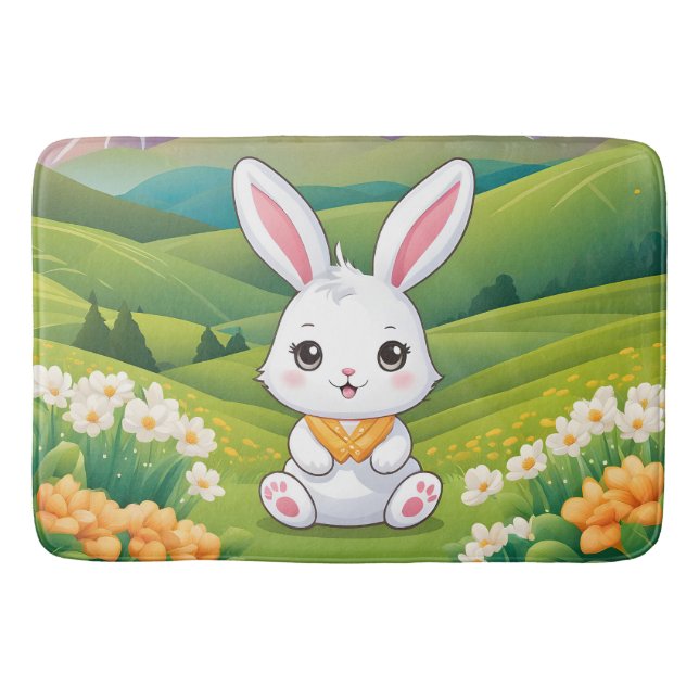 Bunny sitting in a field Iillustration Bath Mat (Front)